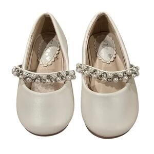 Baby Girl's Tip Top Kids Ivory Beaded Rhinestone Slip On Dress Shoes | Size 4